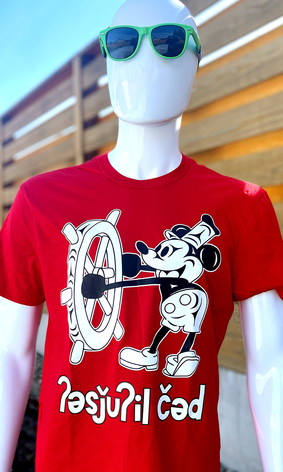 Coast Salish Steamboat Willie T-Shirt (Red)