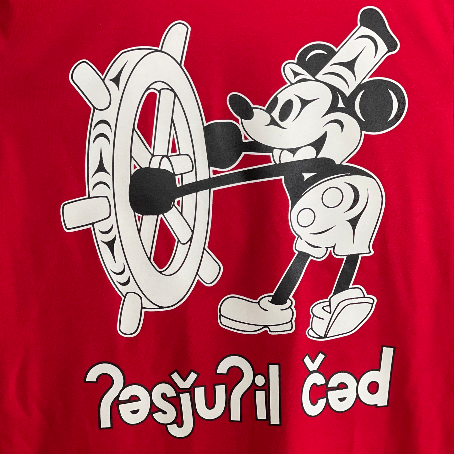Coast Salish Steamboat Willie T-Shirt (Red)