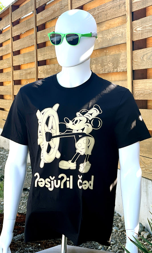 Coast Salish Steamboat Willie T-Shirt (Black)