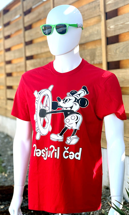 Coast Salish Steamboat Willie T-Shirt (Red)